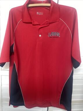 New Mexico Lobos Polo Shirt Mens Medium Red Dri Fit ARC Pique Raglan Sleeve